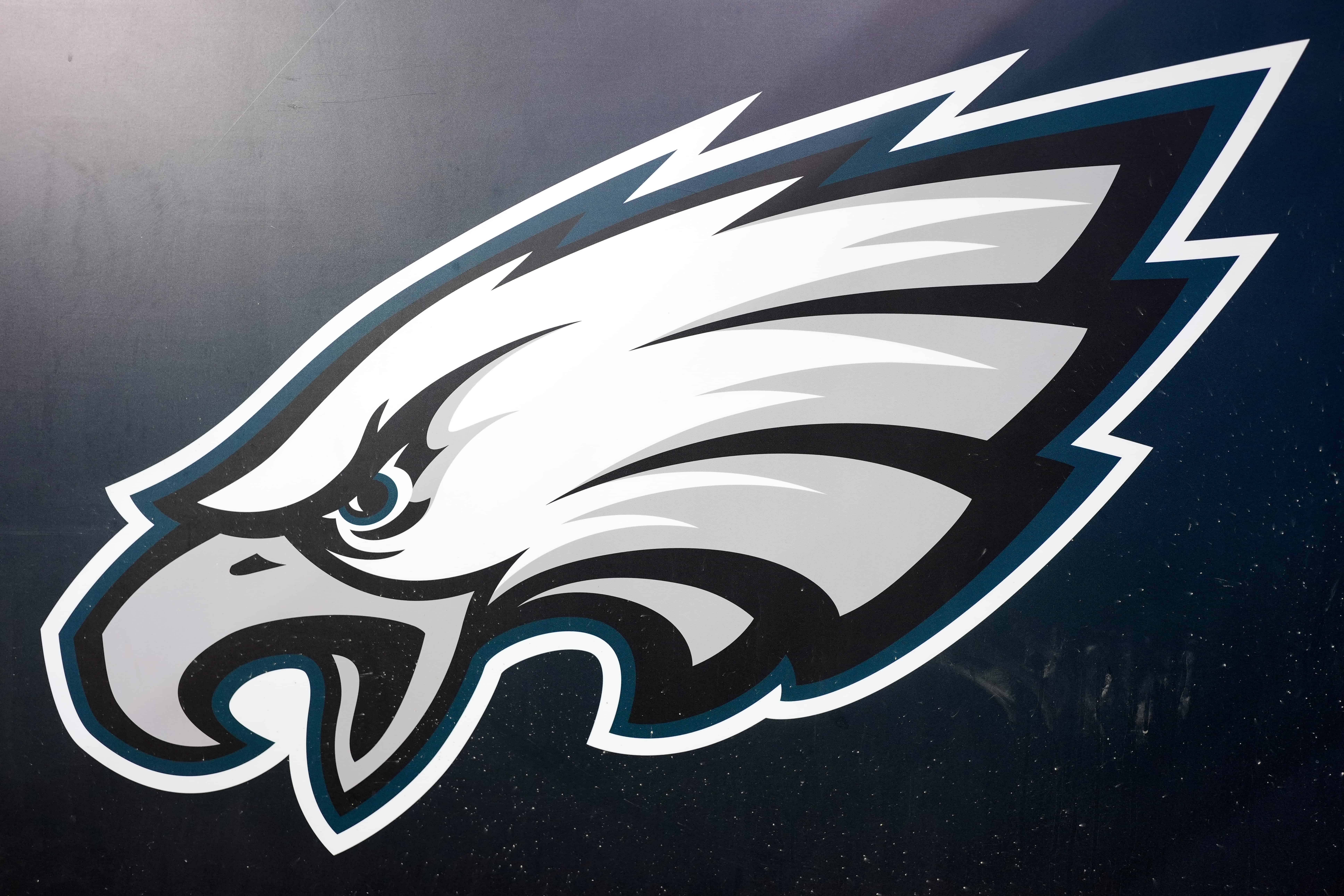 A general view of a Philadelphia Eagles logo prior to a game against the New York Giants in the NFC Divisional Playoff game at Lincoln Financial Field on January 21, 2023 in Philadelphia, Pennsylvania.